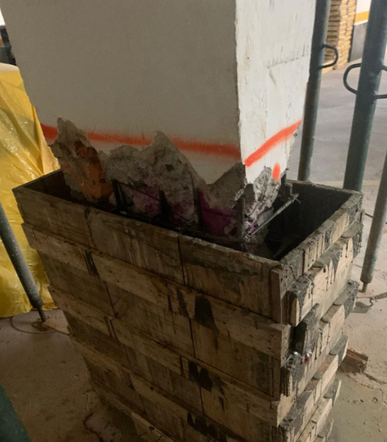 Após a troca da armadura e a retirada do concreto carbonatado, deve-se proceder a inserção da nova armadura conforme determinado no projeto e a concretagem com graute com resistência característica conforme projeto.